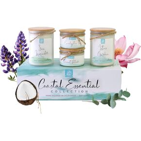 مجموعة هدايا شموع من الشمعة المعطرة ، شموع زخرفية للديكور المنزلي ، مجموعة الشموع الطويلة - 4 شموع 74 قيمة (بياضات الشاطئ ، الجنة ، الشعاب المرجانية ، والكمثرى الساحلية) in Saudi Arabia