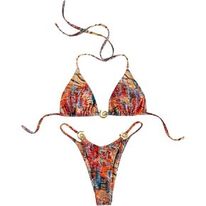 GORGLITTER Women's 2 Piece Swimsuit Leopard Print Halter Triangle Bikini String Thong Bathing Suit in Saudi Arabia