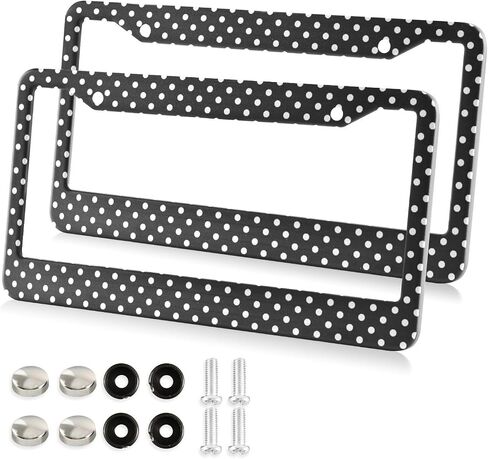 Kigai Black and White Polka Dot Plate Frame - 2 Pack Universal Felet Steel Lucky Frame مع مسامير متضمنة (فتحتين) in Kuwait