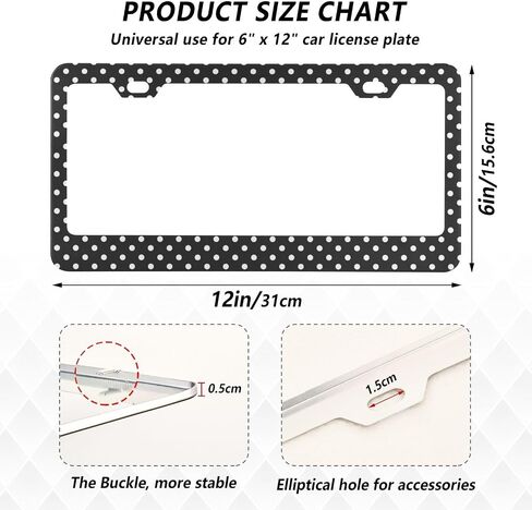 Kigai Black and White Polka Dot Plate Frame - 2 Pack Universal Felet Steel Lucky Frame مع مسامير متضمنة (فتحتين) in Kuwait