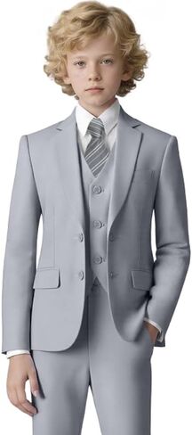 Boys Suits 6 Piece Slim Fit Kids Tuxedo Suit for Toddler Wedding Ring Bearer Outfit for Boy Jacket Vest Pants Shirts with Tie in Kuwait