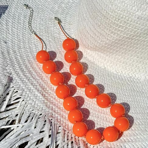 Bohemian Colorful Acrylic Round Beaded Choker Necklaces Handmade Adjustable Resin Beads Clavicle Rope Necklace for Women Men Ethnic Costume Party Vacation Jewelry Gifts in Saudi Arabia