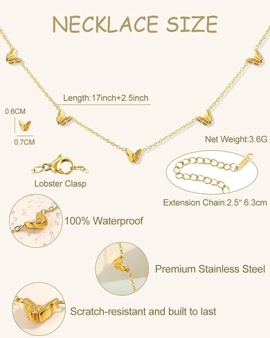 Heart Gold Necklace for Women 18K Gold Plated Stainless Steel Dainty Butterfly Choker Necklace Non Tarnish Meaningful Jewelry for Her Sister Best Friend or Yourself in Kuwait