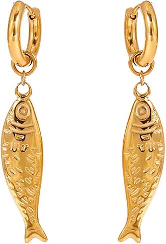 الأطواق الذهبية الأسماك التي تتدلى للنساء ، Summer Beach Huggie Hoop فريدة من نوعها 3D Stereo Tiny Fish Drop Dropring Arrating Good Fashion Jewelry Gift in Kuwait