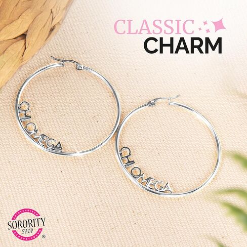 Sorority Shop Kappa Alpha Theta- Hoop Silver-Plated Dainty Earrings for Women -Kappa Alpha Theta Jewelry with Ideal 2" Diameter Hoops - Delta Zeta Gifts in Saudi Arabia