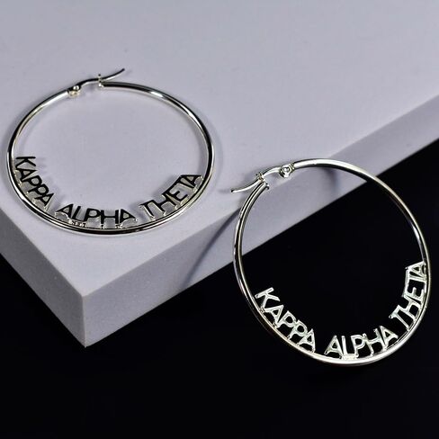 Sorority Shop Kappa Alpha Theta- Hoop Silver-Plated Dainty Earrings for Women -Kappa Alpha Theta Jewelry with Ideal 2" Diameter Hoops - Delta Zeta Gifts in Saudi Arabia
