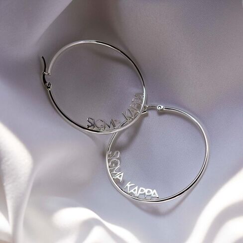Sorority Shop Kappa Alpha Theta- Hoop Silver-Plated Dainty Earrings for Women -Kappa Alpha Theta Jewelry with Ideal 2" Diameter Hoops - Delta Zeta Gifts in Saudi Arabia