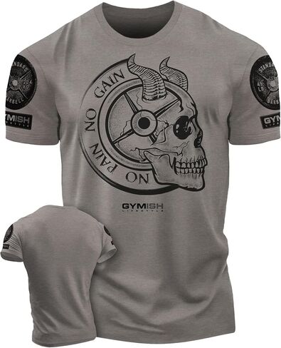 Gymish Lifestyle No Pain No Gain Skull Gym Lifting Motivation T-Shirts for Men in Kuwait
