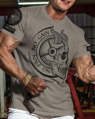 Gymish Lifestyle No Pain No Gain Skull Gym Lifting Motivation T-Shirts for Men in Kuwait