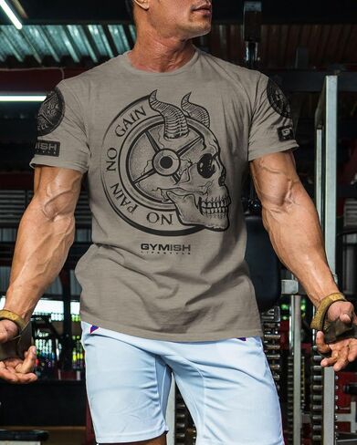 Gymish Lifestyle No Pain No Gain Skull Gym Lifting Motivation T-Shirts for Men in Kuwait