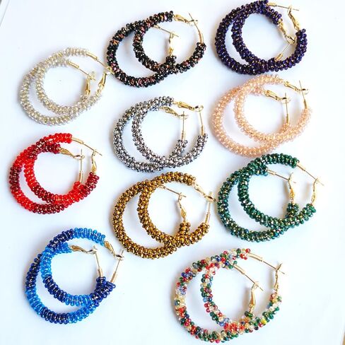 أقراط دائرة بوهيميا دائرة بوهيميا المصنوعة يدويًا ، ألوان ملونة ، حبات زجاجية ملونة بالخرز ، حزب الزفاف ، هدية المجوهرات in Kuwait