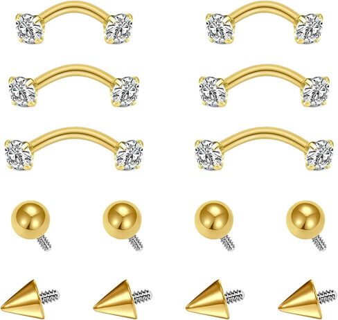 AVYRING 16g Rook Piercing Jewelry Gold Silver Eyebrow Rings Curved Barbell Daith Earrings for Women Horseshoe Septum Hoop Helix Earrings Surgical Steel Belly Button Rings Vertical Labret Lip Jewelry in Kuwait