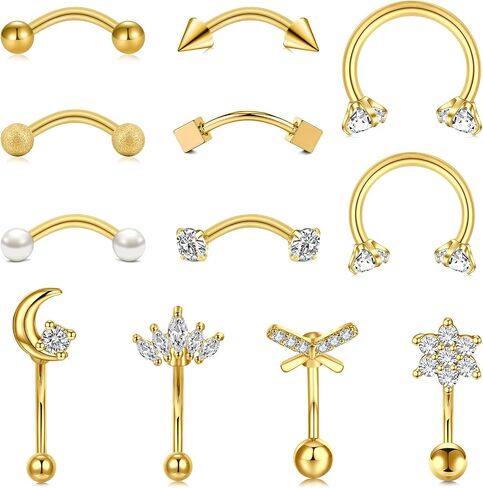 AVYRING 16g Rook Piercing Jewelry Gold Silver Eyebrow Rings Curved Barbell Daith Earrings for Women Horseshoe Septum Hoop Helix Earrings Surgical Steel Belly Button Rings Vertical Labret Lip Jewelry in Kuwait