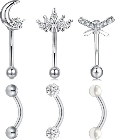 AVYRING 16g Rook Piercing Jewelry Gold Silver Eyebrow Rings Curved Barbell Daith Earrings for Women Horseshoe Septum Hoop Helix Earrings Surgical Steel Belly Button Rings Vertical Labret Lip Jewelry in Kuwait