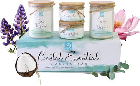 Coastal Essentials Scented Candle Gift Set, Decorative Candles for Home Decor, Long Burning Candles Set - 4 Candles 74 Value (Beach Linen, Paradise, Coral Reef, and Coastal Pear) in Saudi Arabia