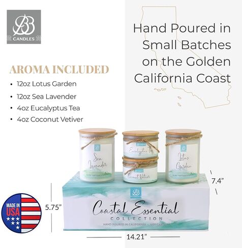 Coastal Essentials Scented Candle Gift Set, Decorative Candles for Home Decor, Long Burning Candles Set - 4 Candles 74 Value (Beach Linen, Paradise, Coral Reef, and Coastal Pear) in Saudi Arabia