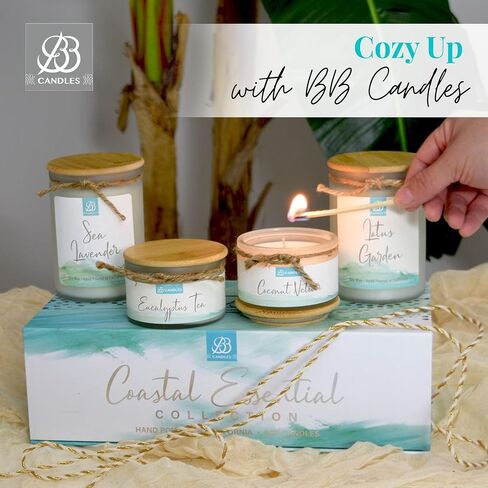 Coastal Essentials Scented Candle Gift Set, Decorative Candles for Home Decor, Long Burning Candles Set - 4 Candles 74 Value (Beach Linen, Paradise, Coral Reef, and Coastal Pear) in Saudi Arabia