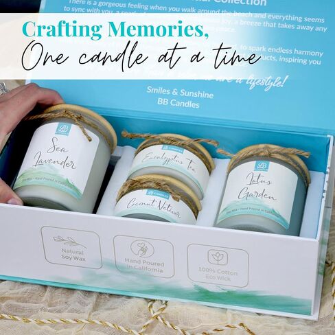 Coastal Essentials Scented Candle Gift Set, Decorative Candles for Home Decor, Long Burning Candles Set - 4 Candles 74 Value (Beach Linen, Paradise, Coral Reef, and Coastal Pear) in Saudi Arabia