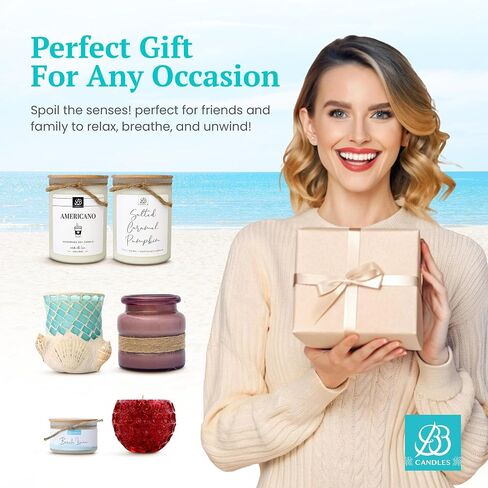 Coastal Essentials Scented Candle Gift Set, Decorative Candles for Home Decor, Long Burning Candles Set - 4 Candles 74 Value (Beach Linen, Paradise, Coral Reef, and Coastal Pear) in Saudi Arabia