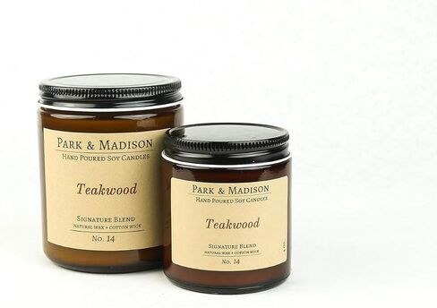 Park & Madison Teakwood Soy Candle - Heather ، Tobacco ، Amber & Sandalwood Rooma | شمعة شمع الصويا الطبيعية 100 ٪ مع جرة العنبر الخشبية (8 أوقية) in Saudi Arabia