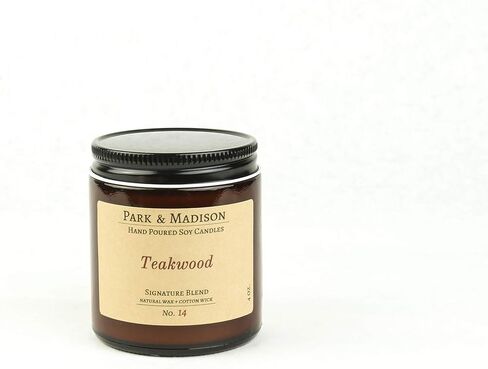 Park & Madison Teakwood Soy Candle - Heather ، Tobacco ، Amber & Sandalwood Rooma | شمعة شمع الصويا الطبيعية 100 ٪ مع جرة العنبر الخشبية (8 أوقية) in Saudi Arabia
