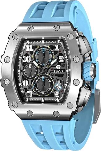 Watch for Men, 50M Waterproof Mens Watches, Luxury Tonneau Watch with Silicone Watch Bands, Japanese Quartz Movement Chronograph, Gifts for Men in Kuwait