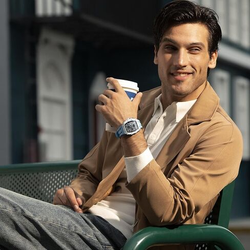 Watch for Men, 50M Waterproof Mens Watches, Luxury Tonneau Watch with Silicone Watch Bands, Japanese Quartz Movement Chronograph, Gifts for Men in Kuwait