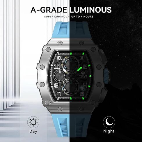 Watch for Men, 50M Waterproof Mens Watches, Luxury Tonneau Watch with Silicone Watch Bands, Japanese Quartz Movement Chronograph, Gifts for Men in Kuwait