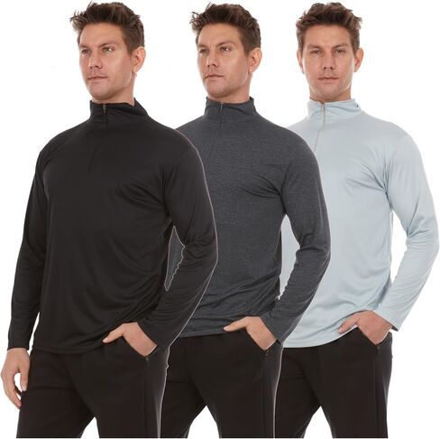 Daresay Men's Dri-Fit Quarity Zip Long Sleeve Moisture Wicking Pullover ، Teatic Quick Dry Tees 3-Pack (حتى 3XL) in Kuwait