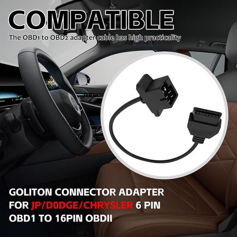 Adapter Fit for OBD1 to OBD2 6pin to 16pin Diagnostic Scanner Convertor Adapter Vehicle 6 Pin Connector Compatible with Je-ep, Chrysler, Dodge in Saudi Arabia