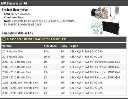 A/C Compressor Kit with Condenser - Compatible with 2006-2011 Honda Civic 2-Door in Saudi Arabia