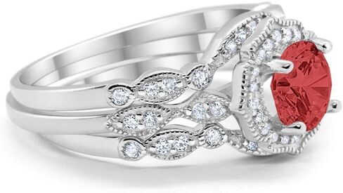 Blue Apple Co. Halo ثلاث قطع زفاف مجموعة الزفاف مجموعة Art Deco Ring Band Solid 925 Sterling Silver in Saudi Arabia