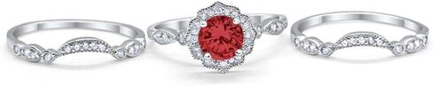 Blue Apple Co. Halo ثلاث قطع زفاف مجموعة الزفاف مجموعة Art Deco Ring Band Solid 925 Sterling Silver in Saudi Arabia