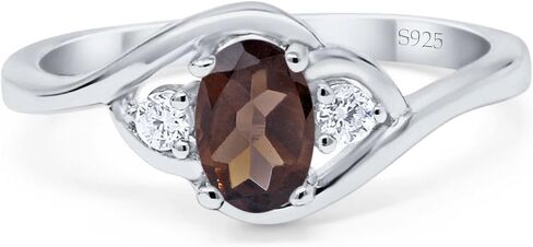 Omranii Art Deco Three Stone Oval Natural Chocolate Smoky Quartz Twisted Vintage Style Trio Ring CZ خواتم الزفاف للنساء 925 الفضة الاسترليني in Kuwait