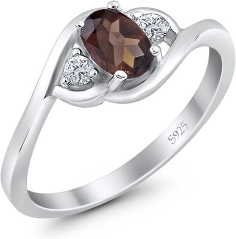 Omranii Art Deco Three Stone Oval Natural Chocolate Smoky Quartz Twisted Vintage Style Trio Ring CZ خواتم الزفاف للنساء 925 الفضة الاسترليني in Kuwait