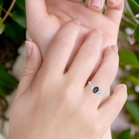 Omranii Art Deco Three Stone Oval Natural Chocolate Smoky Quartz Twisted Vintage Style Trio Ring CZ خواتم الزفاف للنساء 925 الفضة الاسترليني in Kuwait