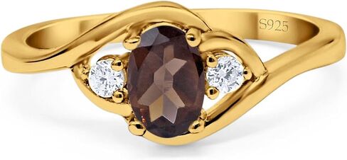 Omranii Art Deco Three Stone Oval Natural Chocolate Smoky Quartz Twisted Vintage Style Trio Ring CZ خواتم الزفاف للنساء 925 الفضة الاسترليني in Kuwait