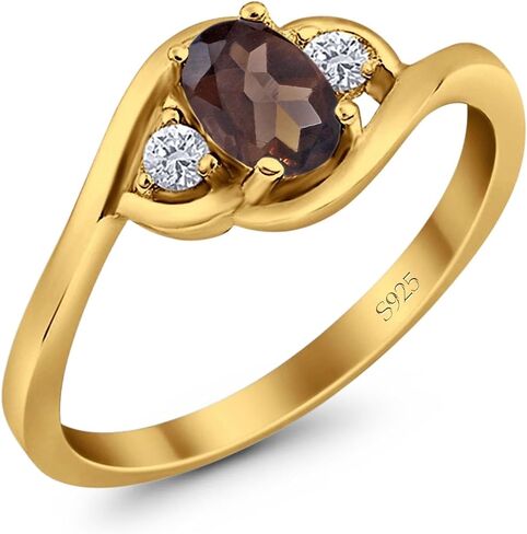 Omranii Art Deco Three Stone Oval Natural Chocolate Smoky Quartz Twisted Vintage Style Trio Ring CZ خواتم الزفاف للنساء 925 الفضة الاسترليني in Kuwait