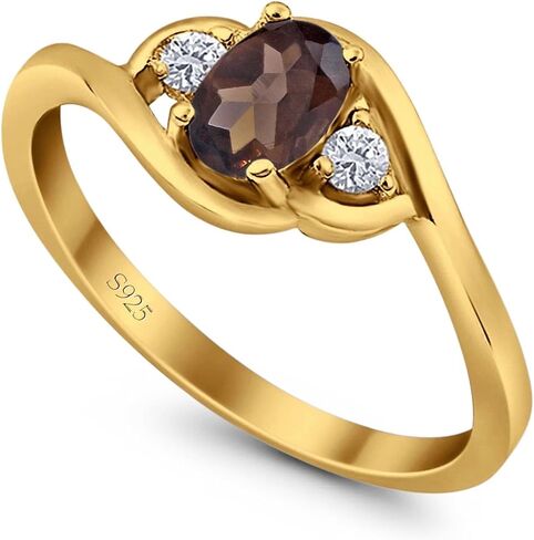 Omranii Art Deco Three Stone Oval Natural Chocolate Smoky Quartz Twisted Vintage Style Trio Ring CZ خواتم الزفاف للنساء 925 الفضة الاسترليني in Kuwait