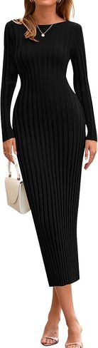 PRETTYGARDEN Womens Sweater Dress Fall 2025 Casual Crewneck Long Sleeve Pullover Ribbed Knit Bodycon Maxi Sweater Dresses in Kuwait