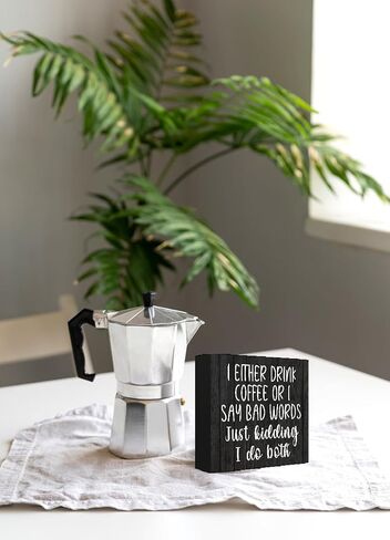 Mtrgdn Funny Coffee Sign, Coffee Bar Accessories Decor, I Either Drink Coffee or I Say Bad Words Wood Box Sign Desk Decor, Wooden Box Block Sign Decorations for Coffee Station Shop Coner Wall Tabletop in Kuwait