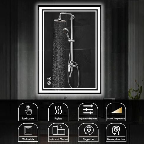 24 "× 36" مرآة LED للحمام الأمامي والخلفي مضاد للطفر قابلة للخلاف 3 ألوان LED مرآة الحمام مع الأضواء وظيفة الذاكرة الذكية مرآة الجدار مثبتة أفقي/عمودي in Kuwait