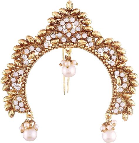 Aheli Indian Traditional Ethnic Wedding Wear Hair Brooch Pin Antique Gold Tone Styling Fashion Accessories Jewelry for Women in Saudi Arabia