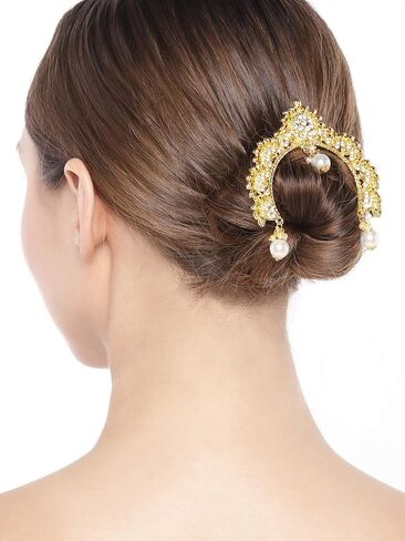 Aheli Indian Traditional Ethnic Wedding Wear Hair Brooch Pin Antique Gold Tone Styling Fashion Accessories Jewelry for Women in Saudi Arabia
