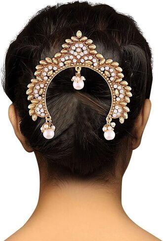 Aheli Indian Traditional Ethnic Wedding Wear Hair Brooch Pin Antique Gold Tone Styling Fashion Accessories Jewelry for Women in Saudi Arabia