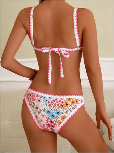 Women's 2 Piece Floral Swimsuits Tie Backless Wireless Bikini Top with Hipster Beachwear in Saudi Arabia