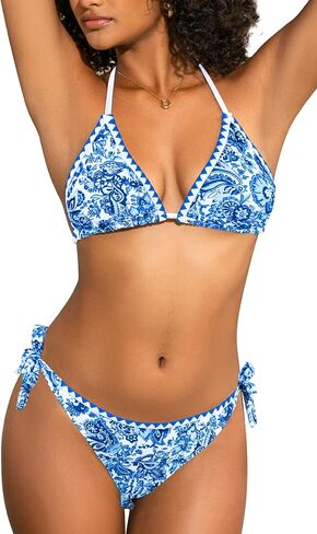 SHEKINI Women's Triangle Bikini Set Halter Print Boho Two Piece Knot Ties Sides Swimsuit Bathing Suits in Saudi Arabia