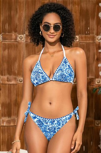 SHEKINI Women's Triangle Bikini Set Halter Print Boho Two Piece Knot Ties Sides Swimsuit Bathing Suits in Saudi Arabia