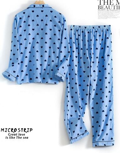 Women Pajamas Set Flannel Cotton Long Sleeve Button Down Top Pants Warm Sleepwear S-XL in Saudi Arabia