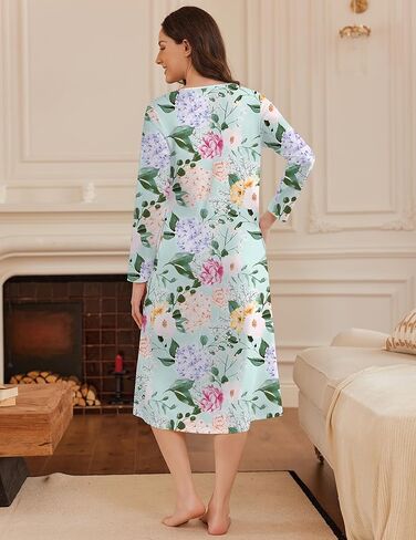 Ekouaer Long Sleeve Nightgowns for Women Long Sleepshirts Button Night Gowns Sleepwear Full Length Sleep Dress with Pockets in Kuwait